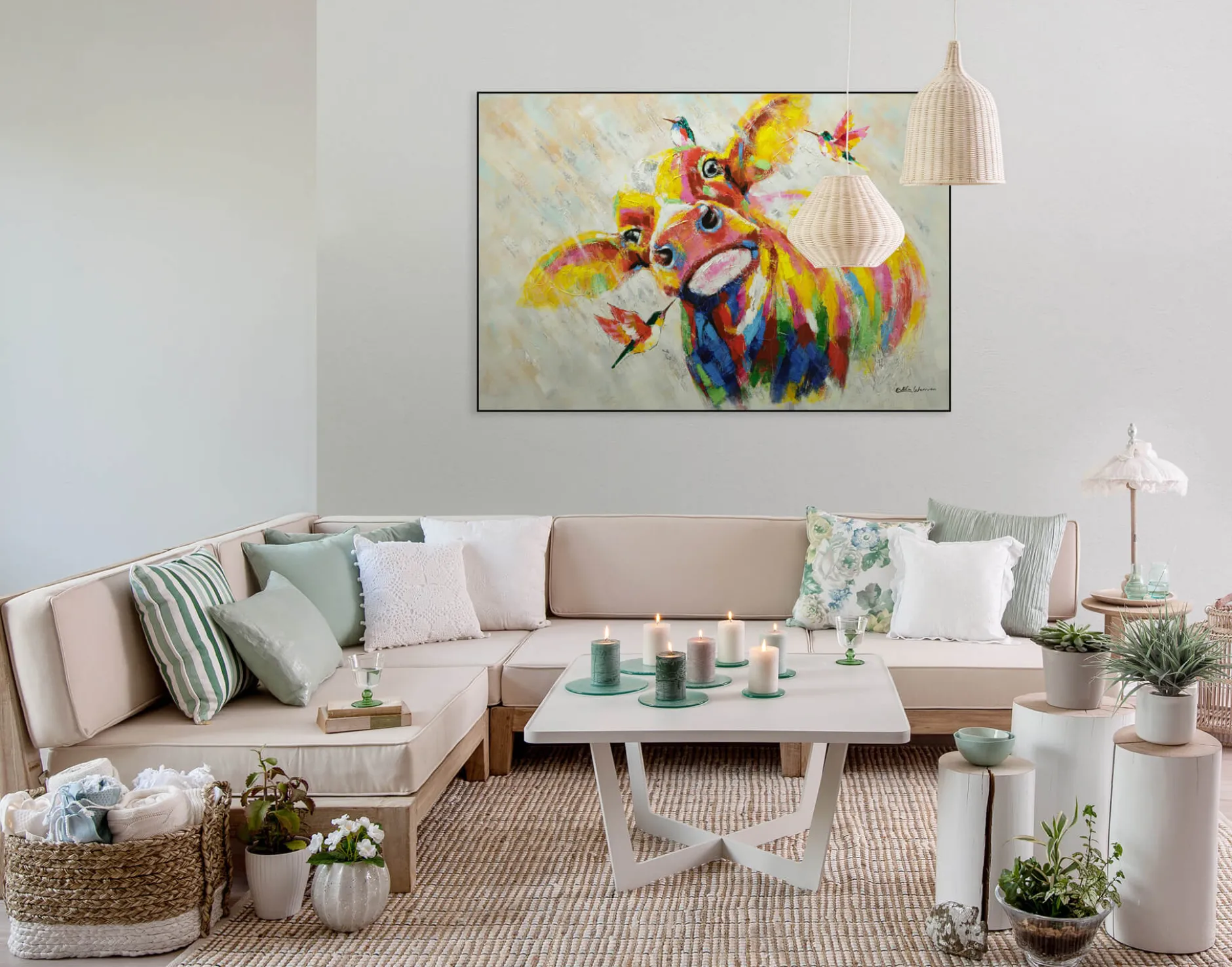 Handgemaltes Gemälde 'Buntes Hofleben' 120x80cm | inkl. Echtheitszertifikat