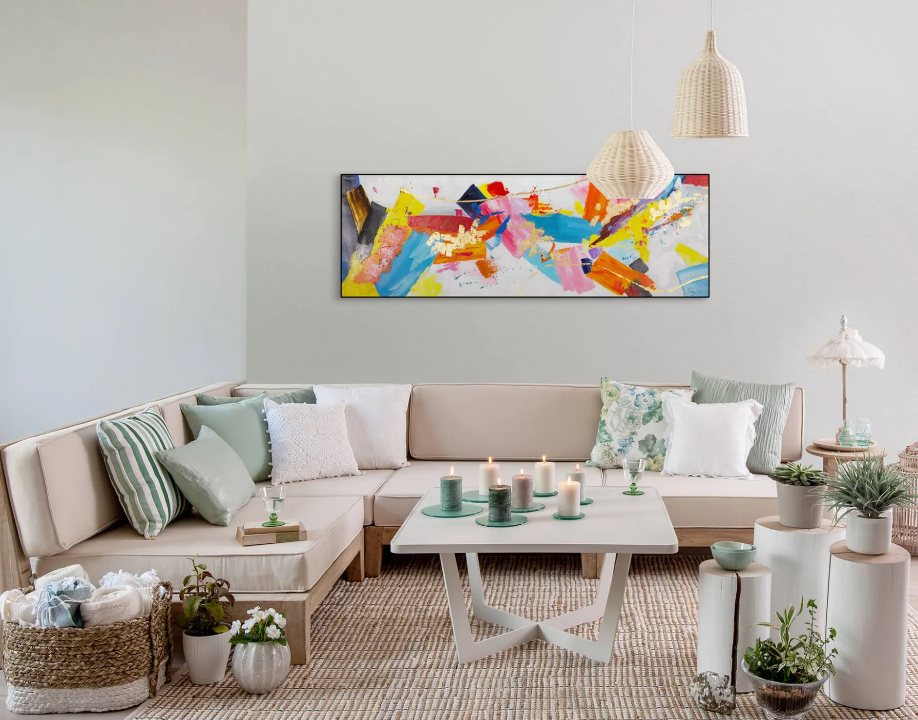 Handgemaltes Gemälde 'Combustion of Colour' 150x50cm | inkl. Echtheitszertifikat