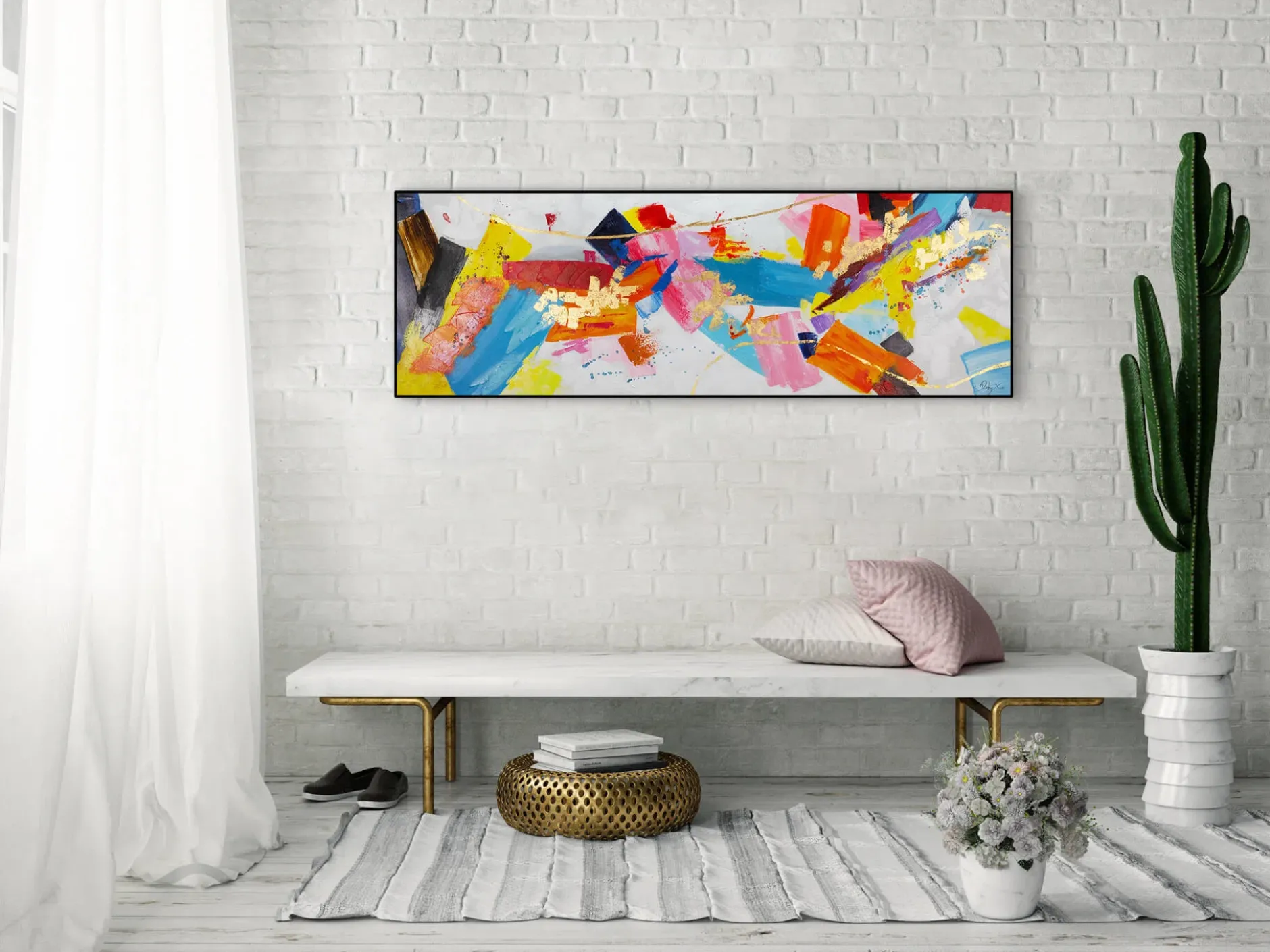Handgemaltes Gemälde 'Combustion of Colour' 150x50cm | inkl. Echtheitszertifikat