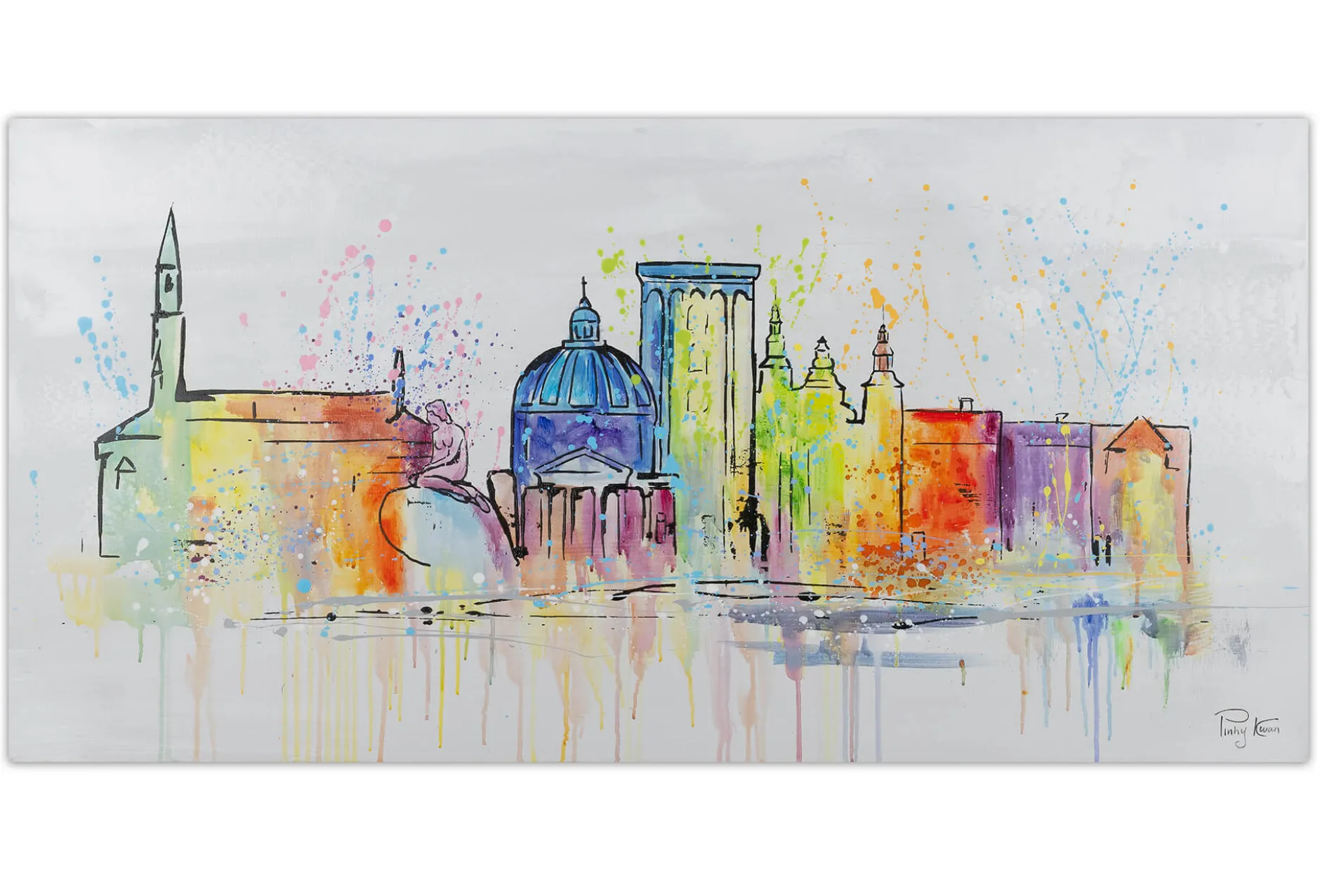 Handgemaltes Gemälde 'Copenhagen Skyline Silhouette' 120x60cm | inkl. Echtheitszertifikat