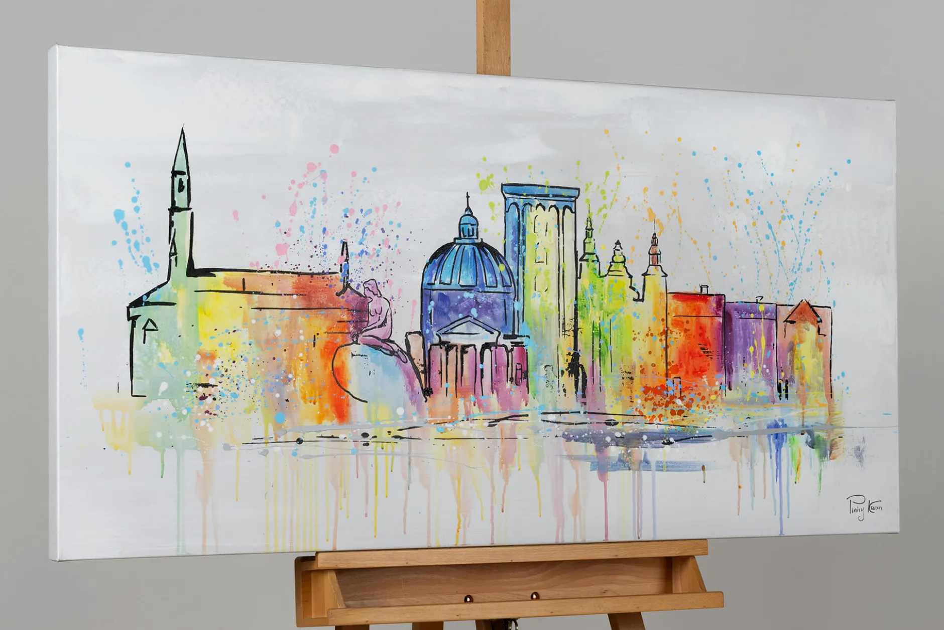 Handgemaltes Gemälde 'Copenhagen Skyline Silhouette' 120x60cm | inkl. Echtheitszertifikat
