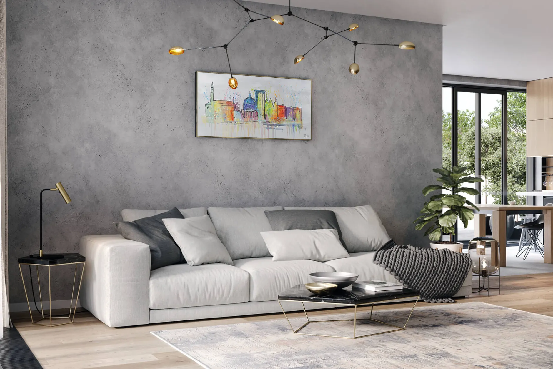Handgemaltes Gemälde 'Copenhagen Skyline Silhouette' 120x60cm | inkl. Echtheitszertifikat