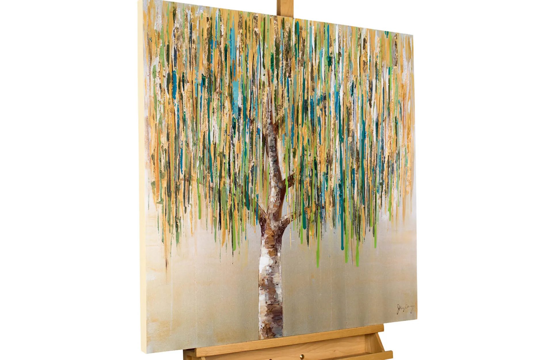Handgemaltes Gemälde 'Das Flüstern der Trauerweide' 80x80cm | inkl. Echtheitszertifikat