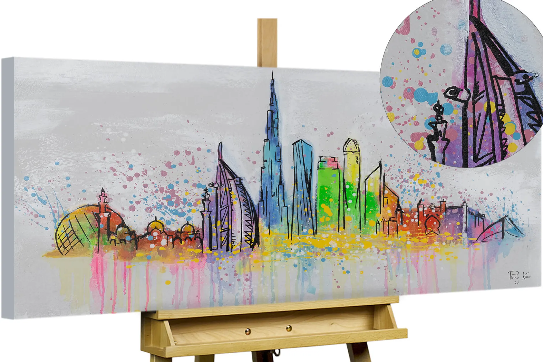 Handgemaltes Gemälde 'Dubai Skyline Silhouette' 120x60cm | inkl. Echtheitszertifikat