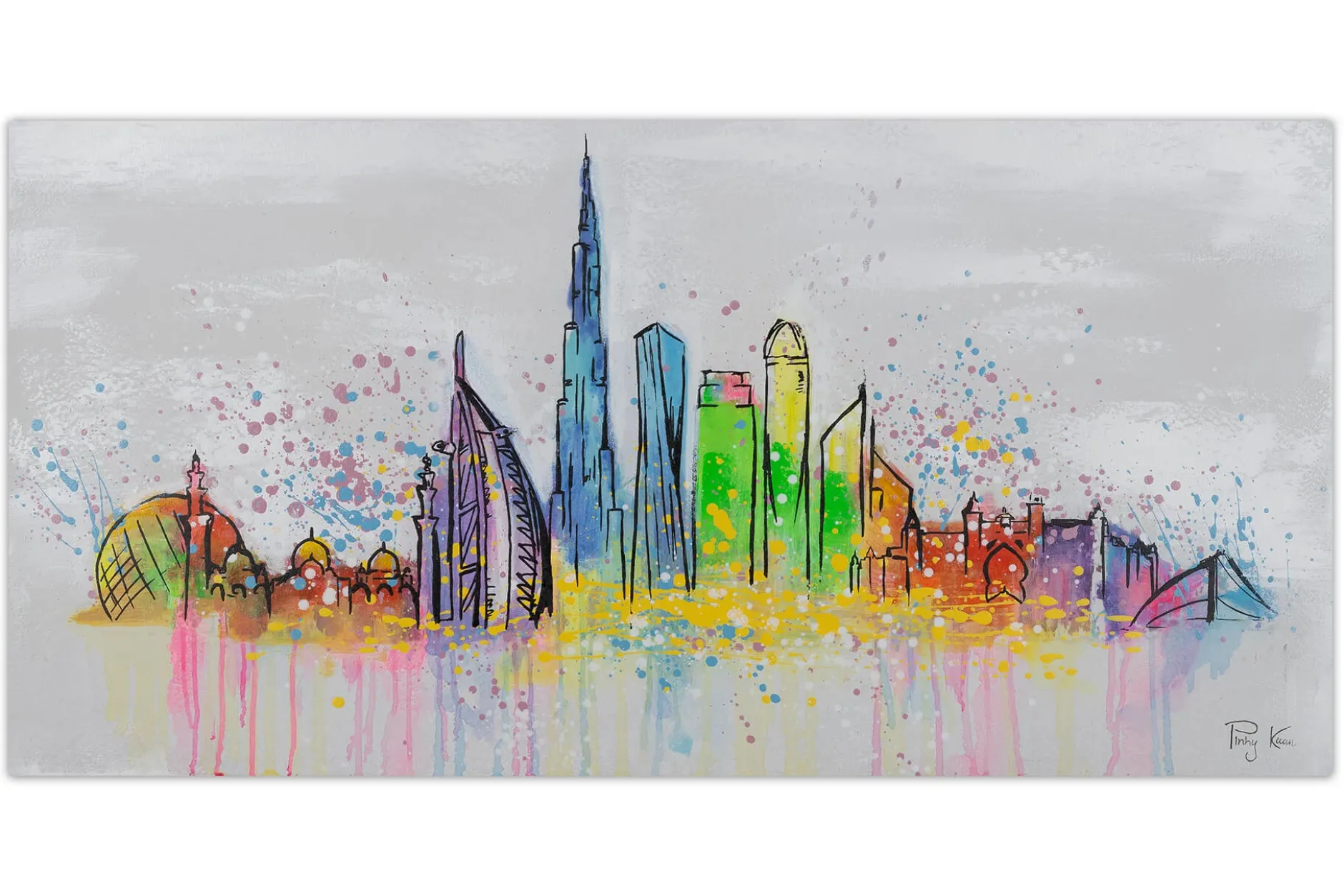 Handgemaltes Gemälde 'Dubai Skyline Silhouette' 120x60cm | inkl. Echtheitszertifikat