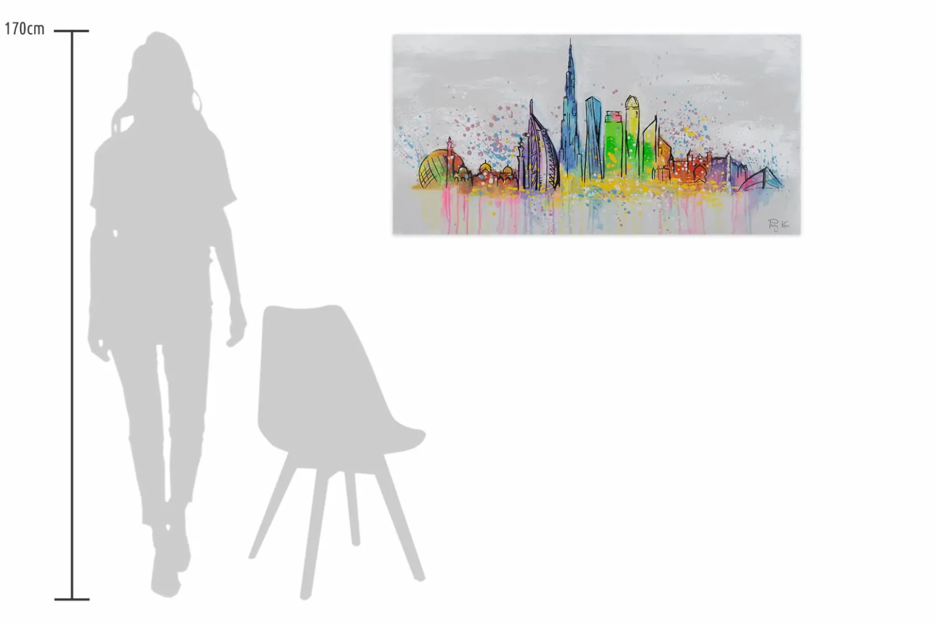 Handgemaltes Gemälde 'Dubai Skyline Silhouette' 120x60cm | inkl. Echtheitszertifikat