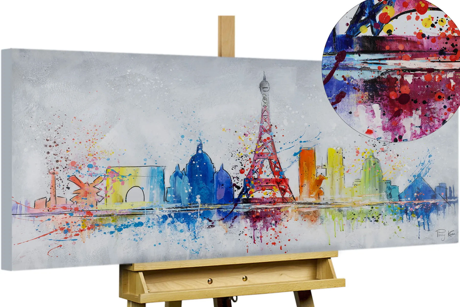 Handgemaltes Gemälde 'Eiffelturm voll Pracht' 120x60cm | inkl. Echtheitszertifikat