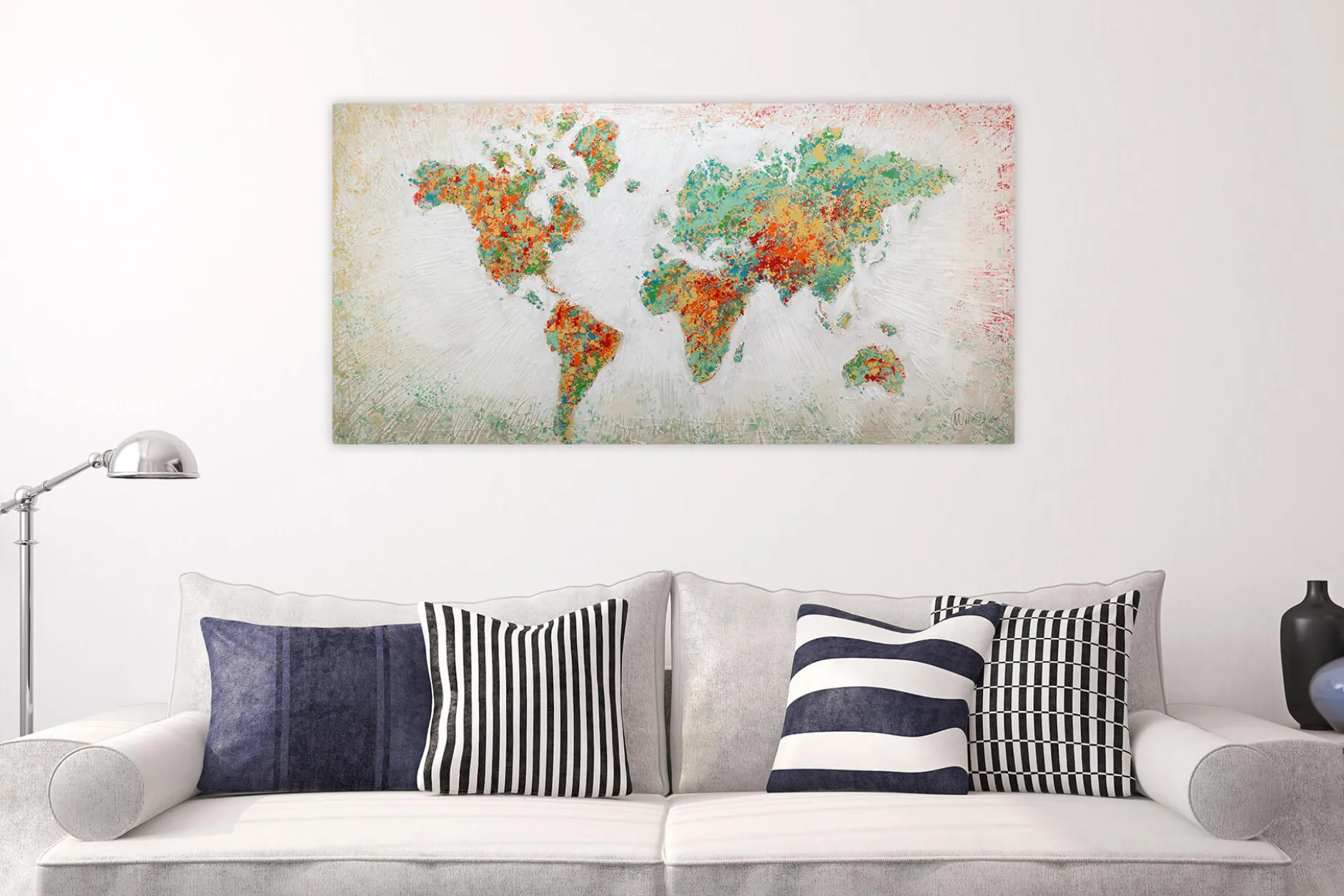 Handgemaltes Gemälde 'Einklang der Kontinente' 140x70cm | inkl. Echtheitszertifikat
