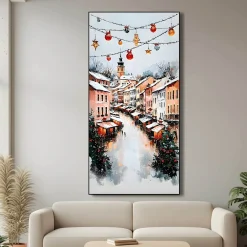 Handgemaltes Gemälde 'Festliche Winterstraße' | Echtheitszertifikat inklusive