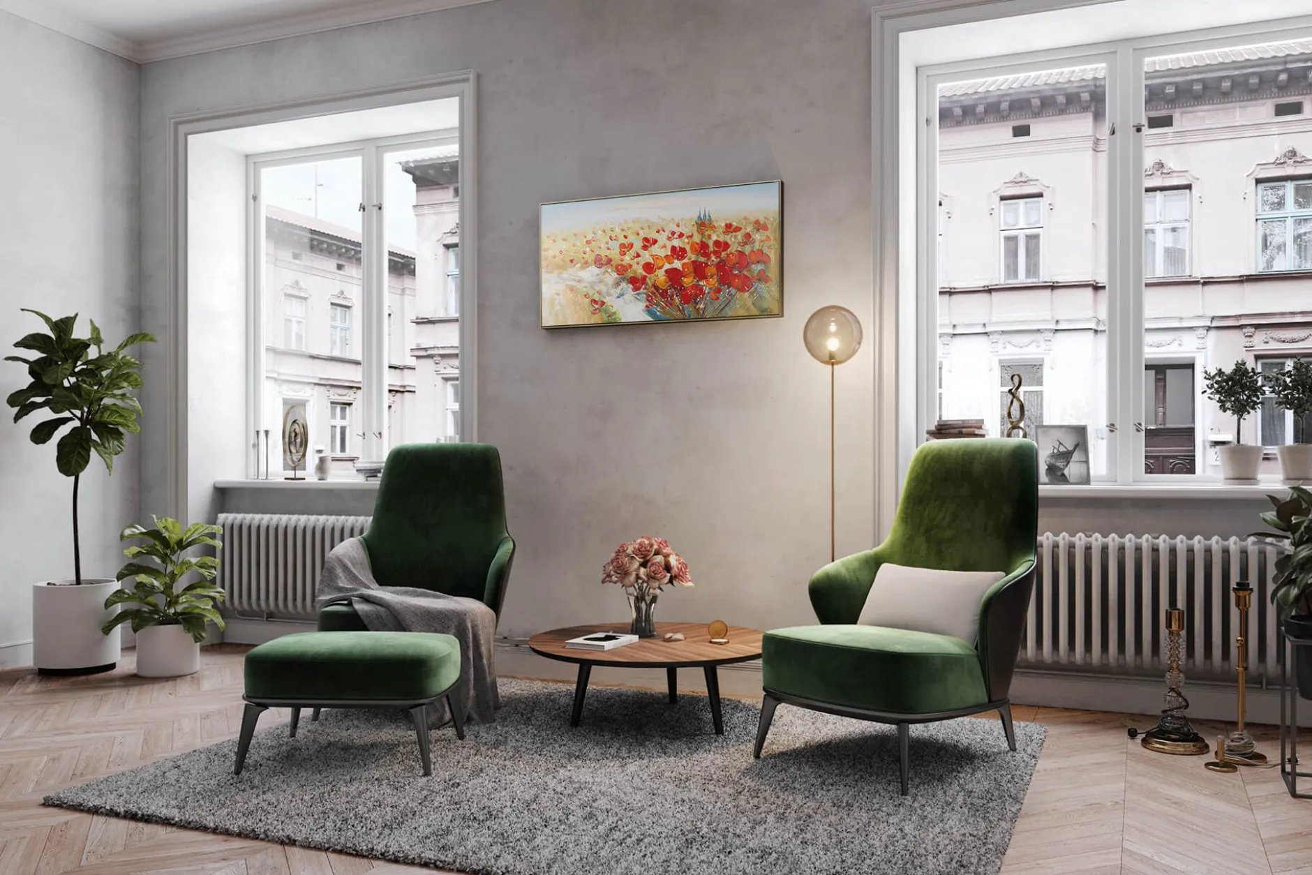 Handgemaltes Gemälde 'Flammende Blüten' 120x60cm | inkl. Echtheitszertifikat