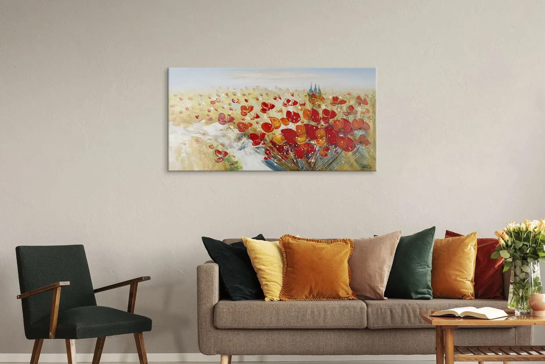 Handgemaltes Gemälde 'Flammende Blüten' 120x60cm | inkl. Echtheitszertifikat