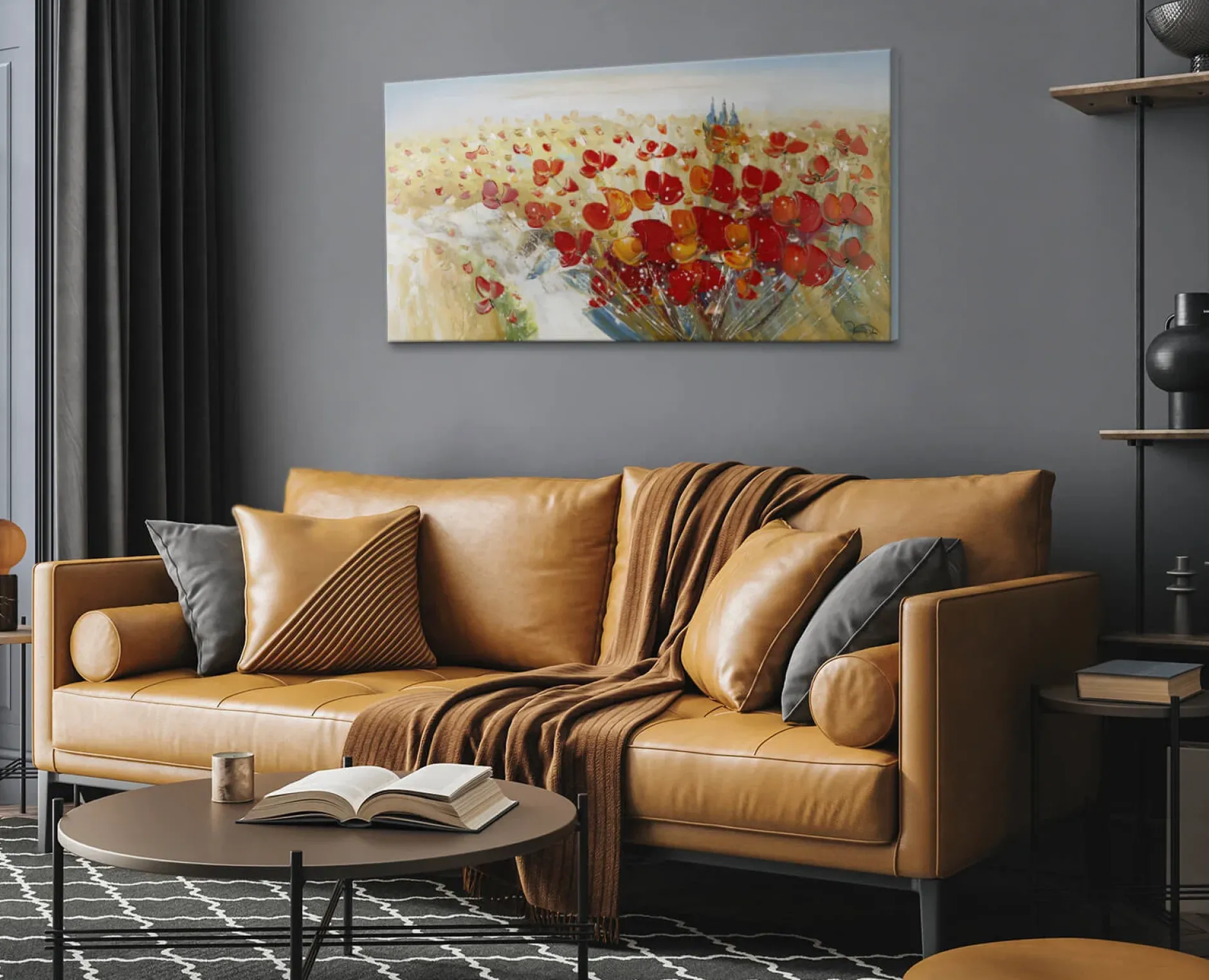 Handgemaltes Gemälde 'Flammende Blüten' 120x60cm | inkl. Echtheitszertifikat