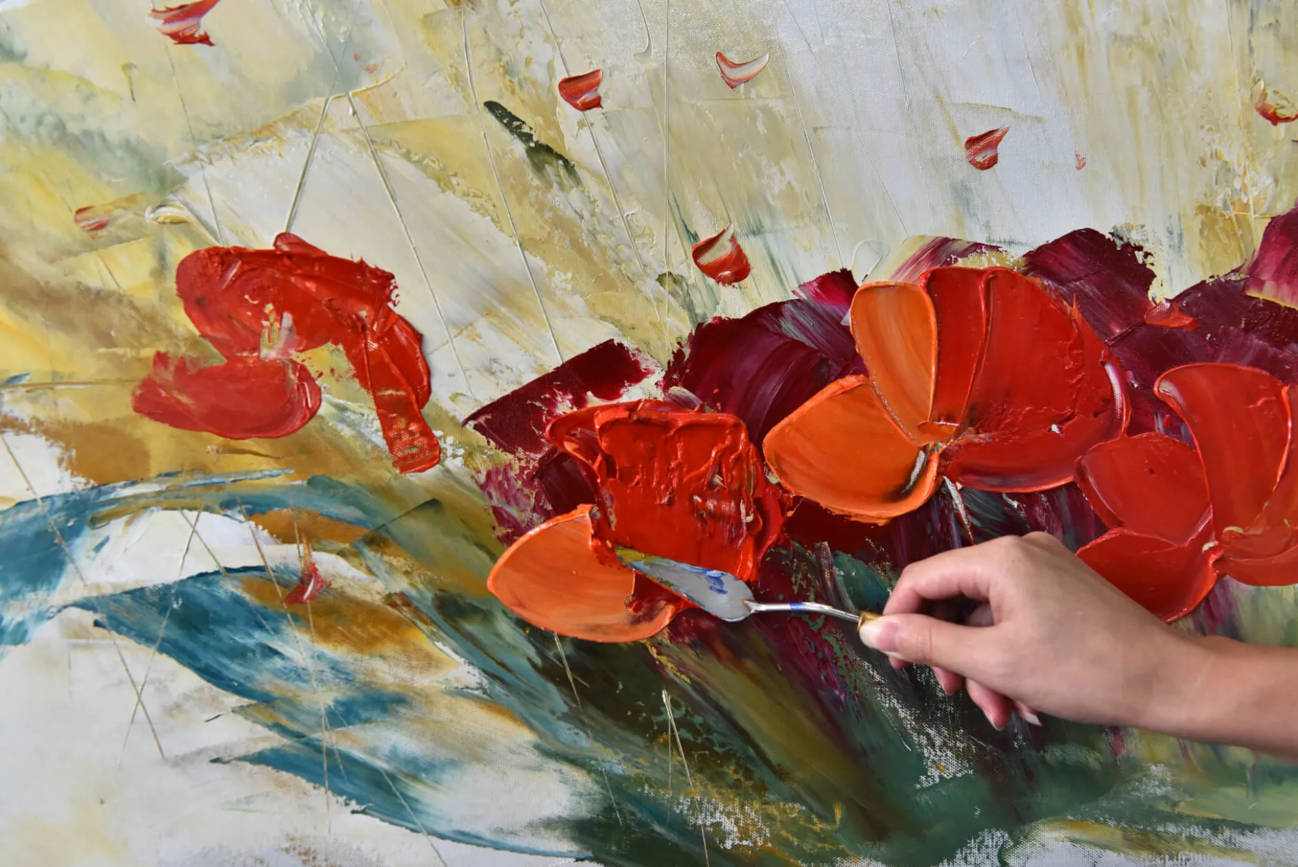 Handgemaltes Gemälde 'Flammende Blüten' 120x60cm | inkl. Echtheitszertifikat