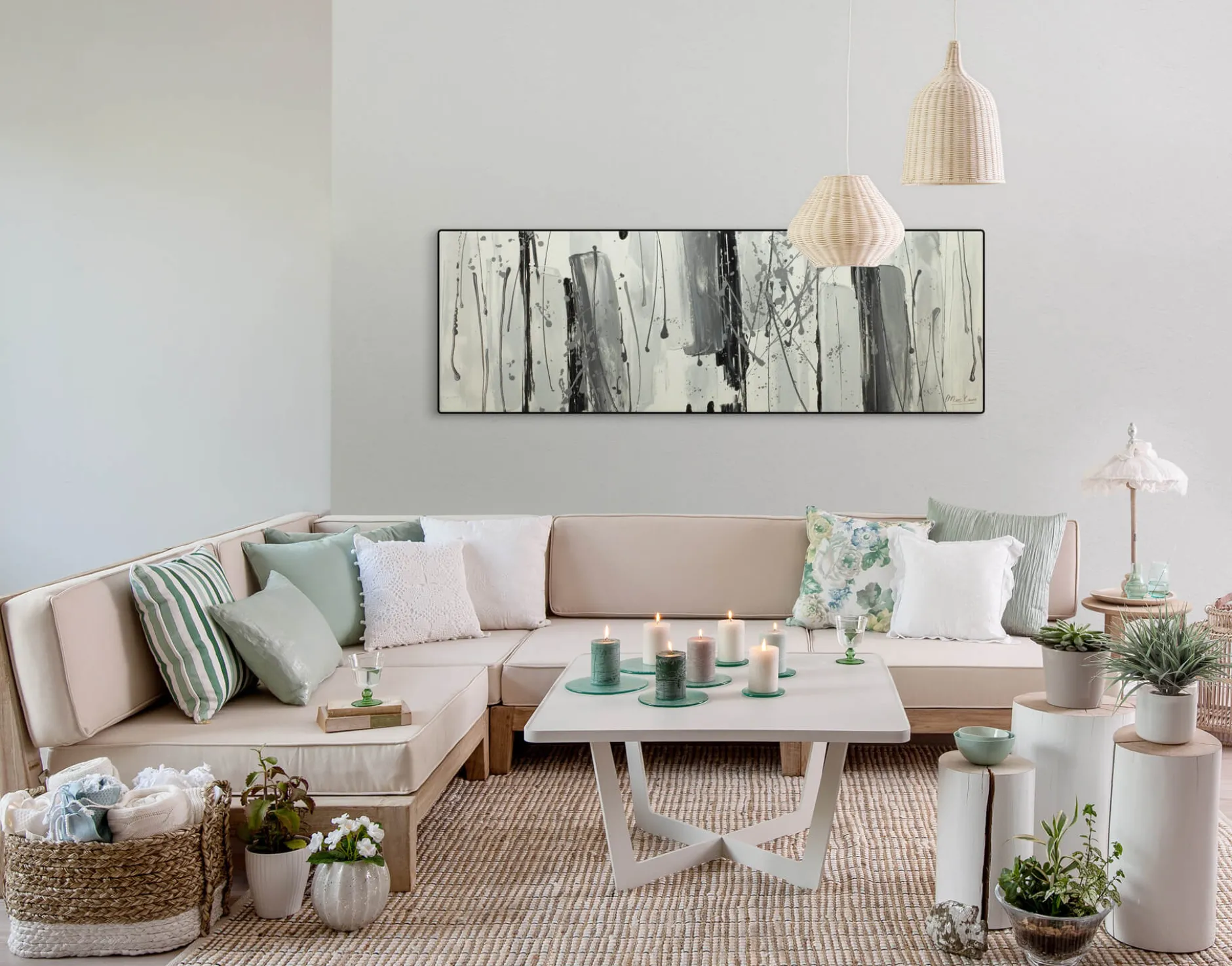 Handgemaltes Gemälde 'Fließende Asche' 150x50cm | inkl. Echtheitszertifikat