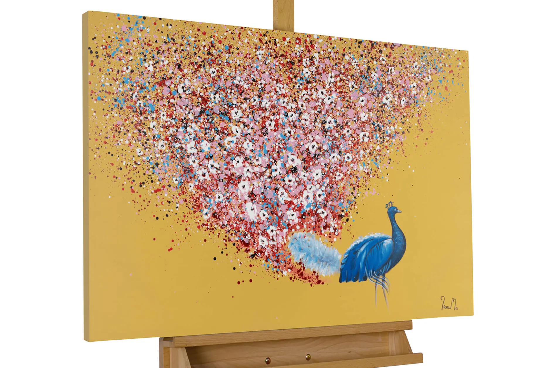 Handgemaltes Gemälde 'Floral Peacock' 90x60cm | inkl. Echtheitszertifikat
