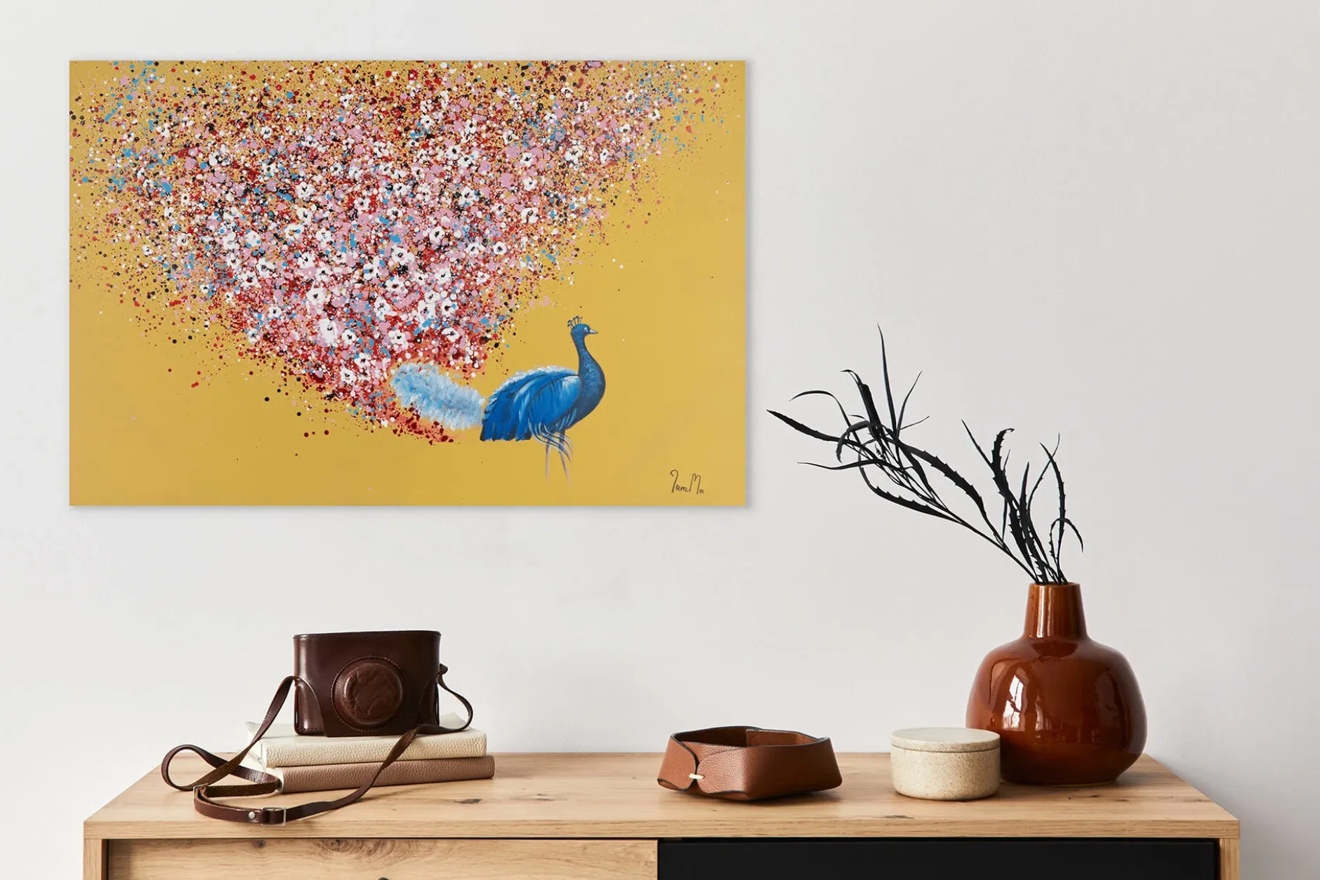 Handgemaltes Gemälde 'Floral Peacock' 90x60cm | inkl. Echtheitszertifikat
