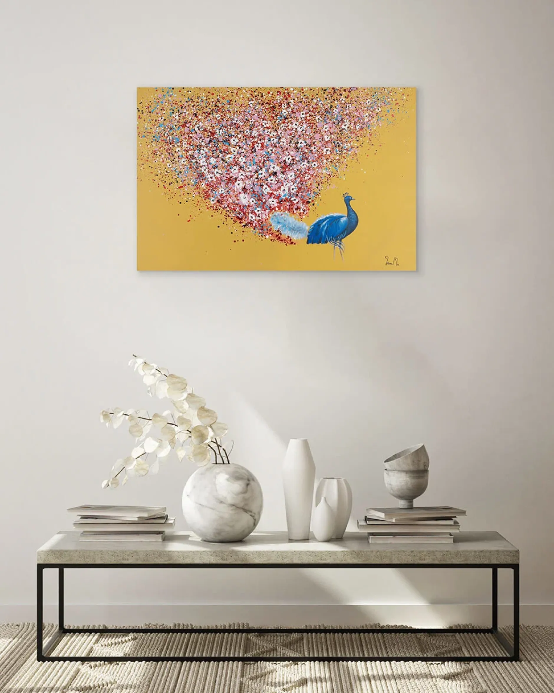 Handgemaltes Gemälde 'Floral Peacock' 90x60cm | inkl. Echtheitszertifikat