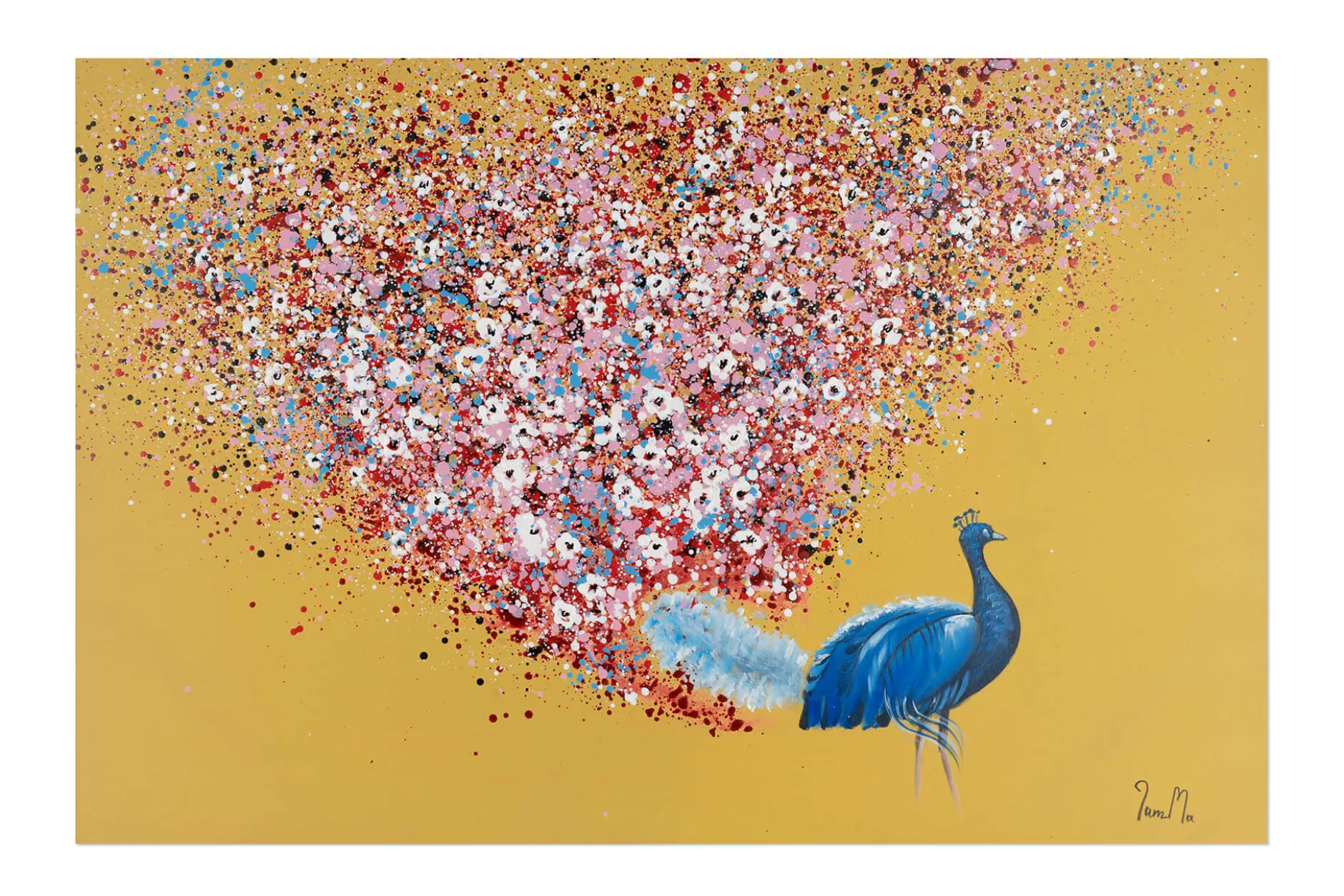Handgemaltes Gemälde 'Floral Peacock' 90x60cm | inkl. Echtheitszertifikat