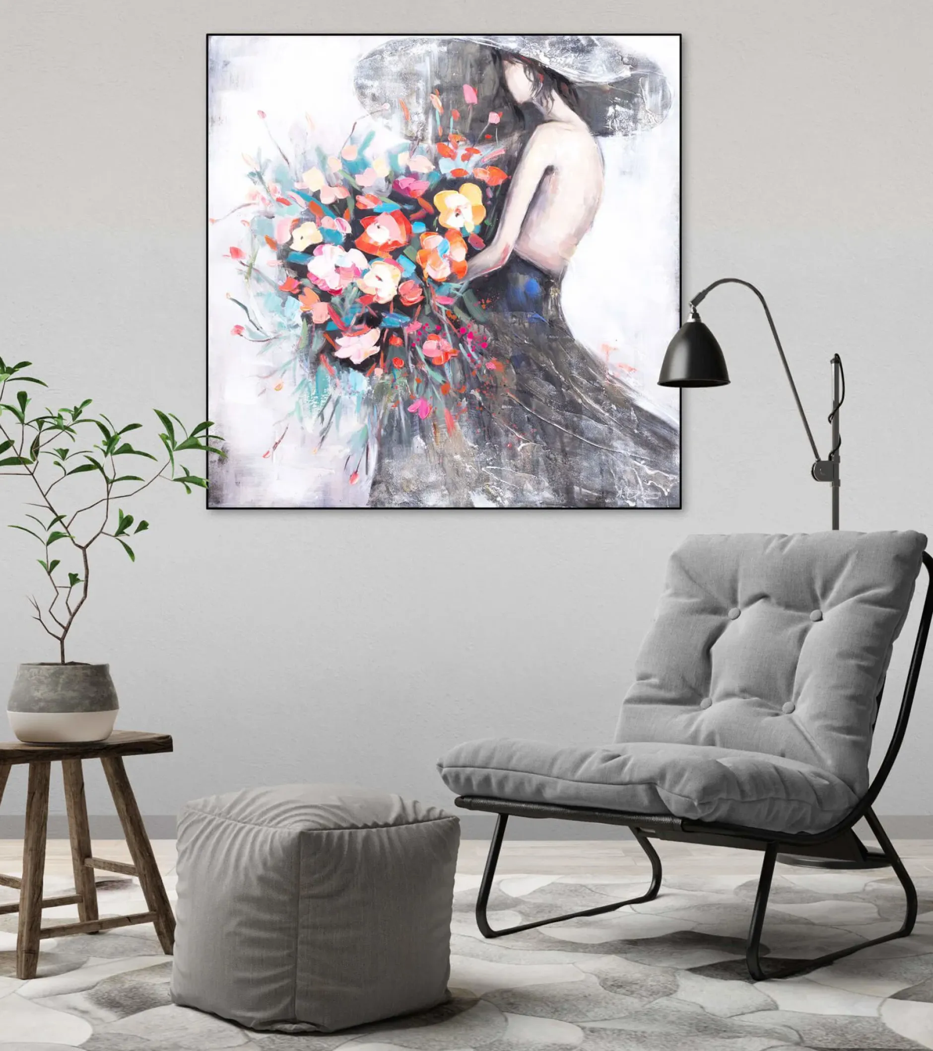 Handgemaltes Gemälde 'Flower Girl' 80x80cm | inkl. Echtheitszertifikat