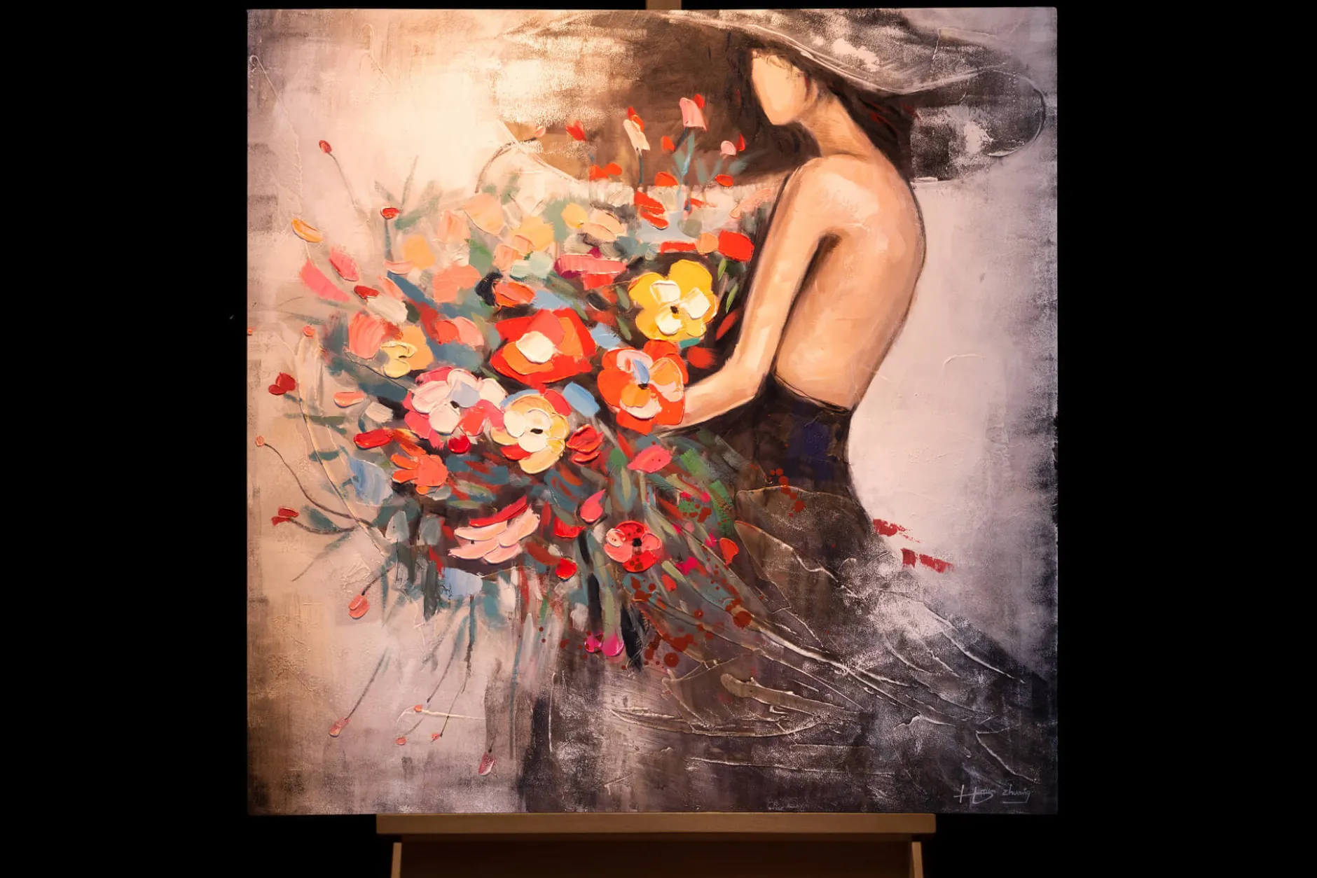 Handgemaltes Gemälde 'Flower Girl' 80x80cm | inkl. Echtheitszertifikat