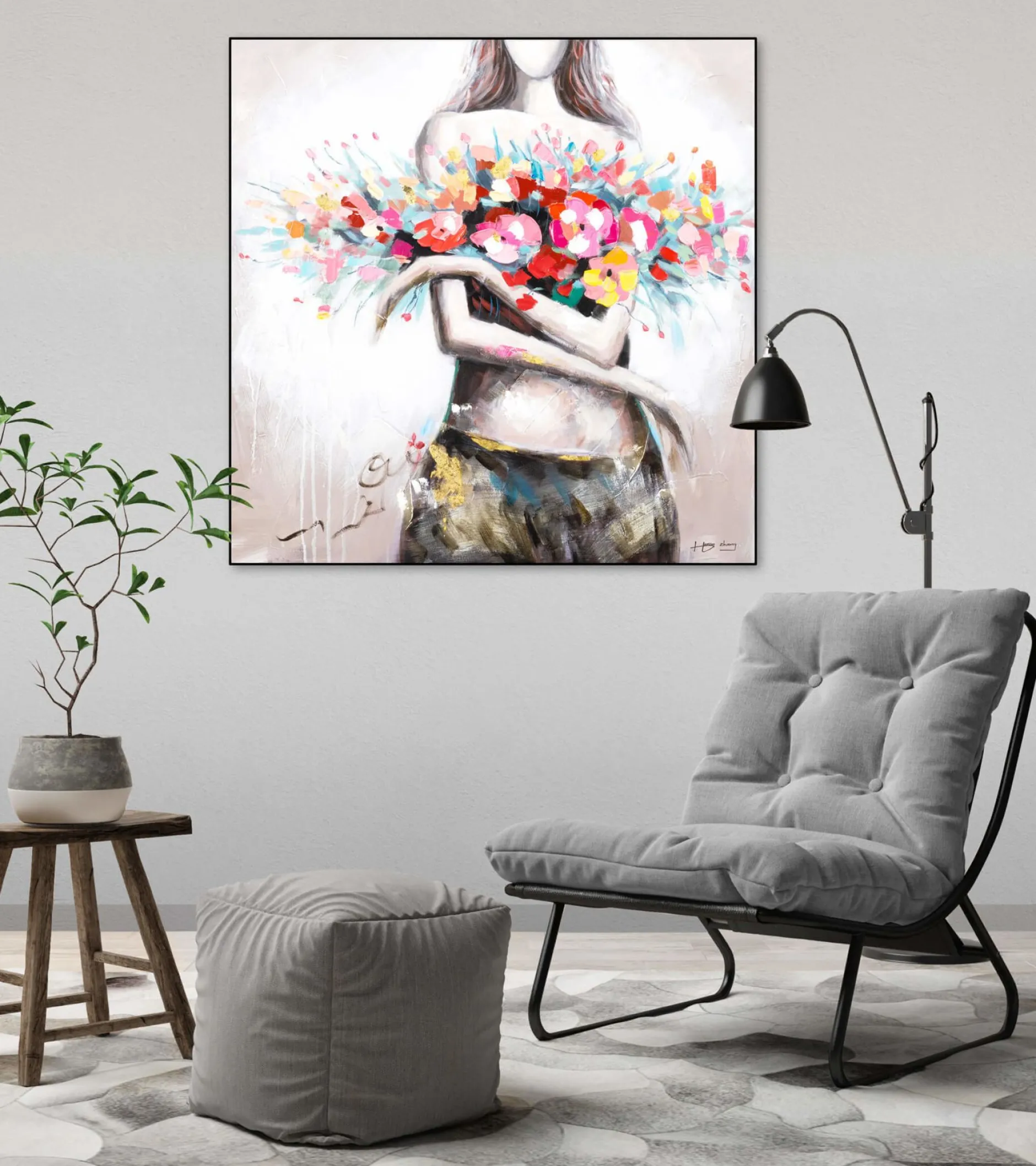 Handgemaltes Gemälde 'Flowery Temptation' 80x80cm | inkl. Echtheitszertifikat