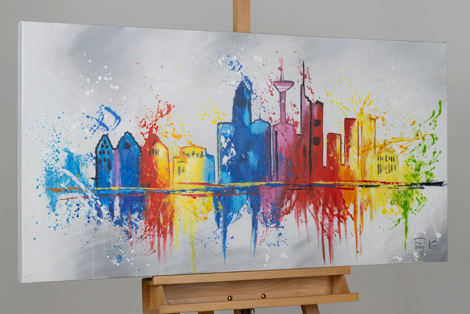 Handgemaltes Gemälde 'Frankfurt im Flug' 120x60cm | inkl. Echtheitszertifikat