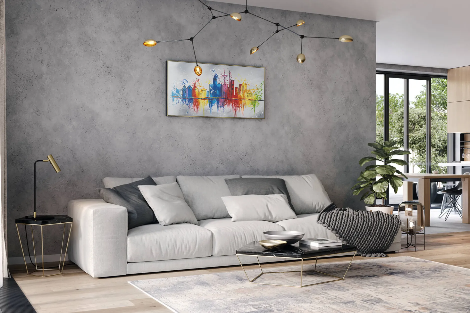 Handgemaltes Gemälde 'Frankfurt im Flug' 120x60cm | inkl. Echtheitszertifikat