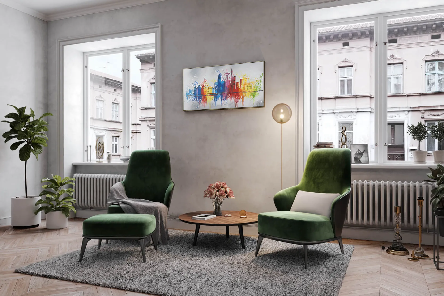 Handgemaltes Gemälde 'Frankfurt im Flug' 120x60cm | inkl. Echtheitszertifikat