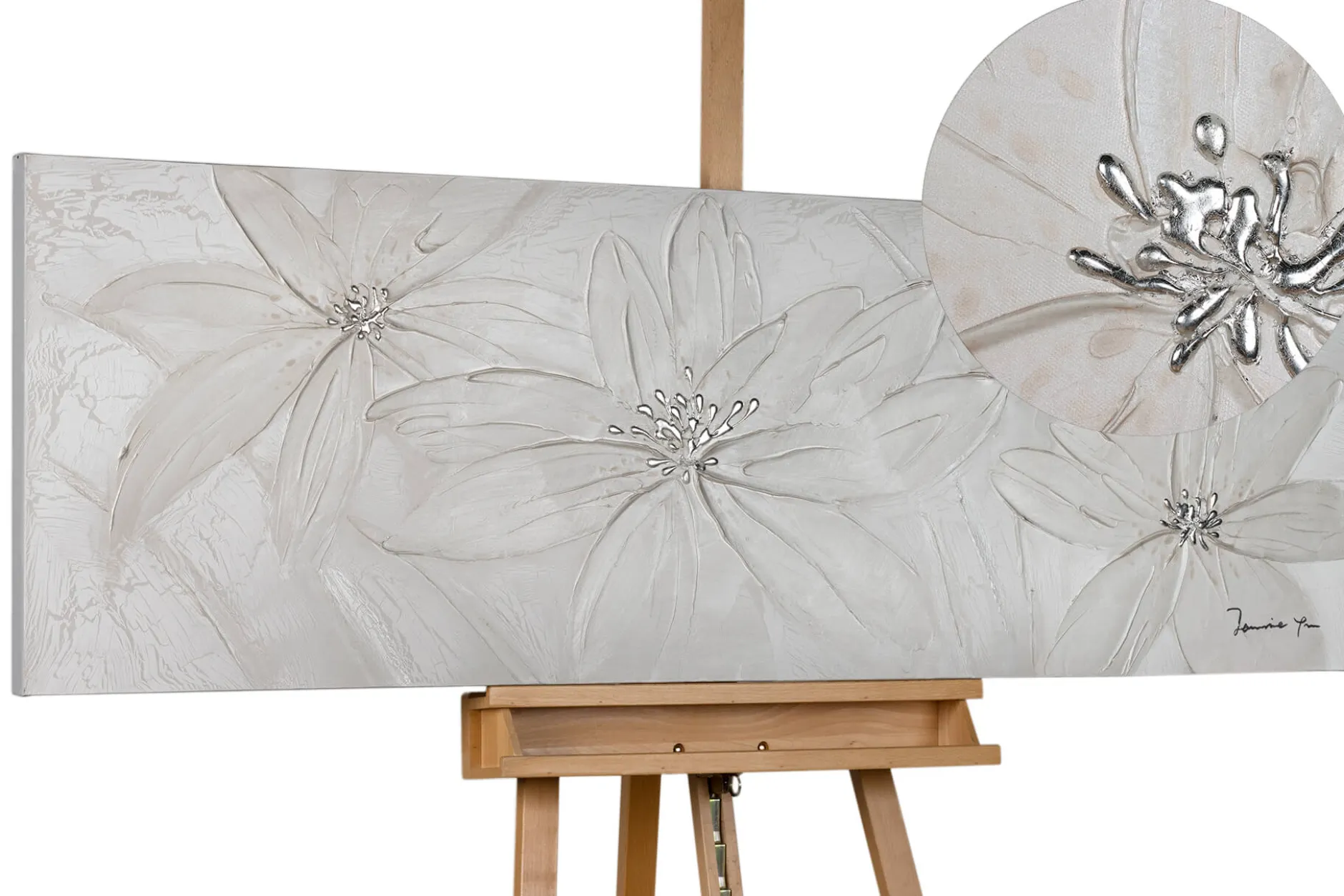 Handgemaltes Gemälde 'Frozen Flowers' 150x50cm | inkl. Echtheitszertifikat