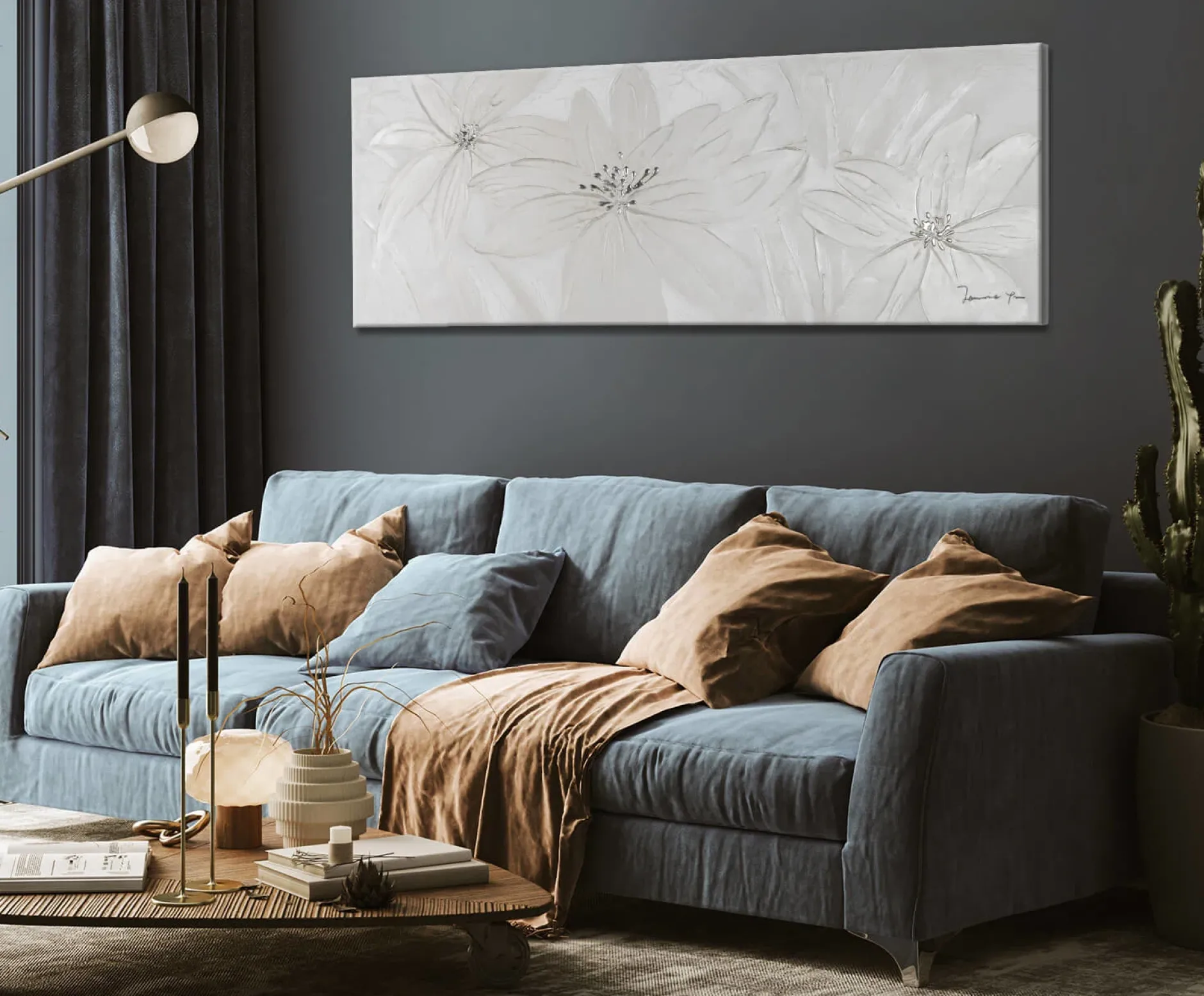 Handgemaltes Gemälde 'Frozen Flowers' 150x50cm | inkl. Echtheitszertifikat