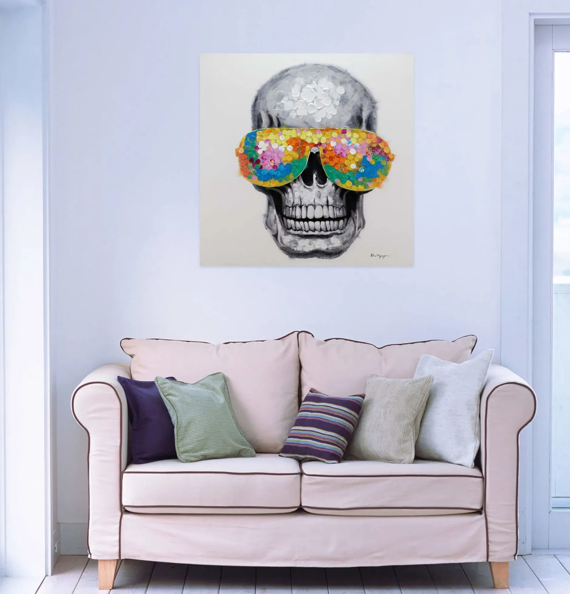 Handgemaltes Gemälde 'Funky Totenkopf' 80x80cm | inkl. Echtheitszertifikat