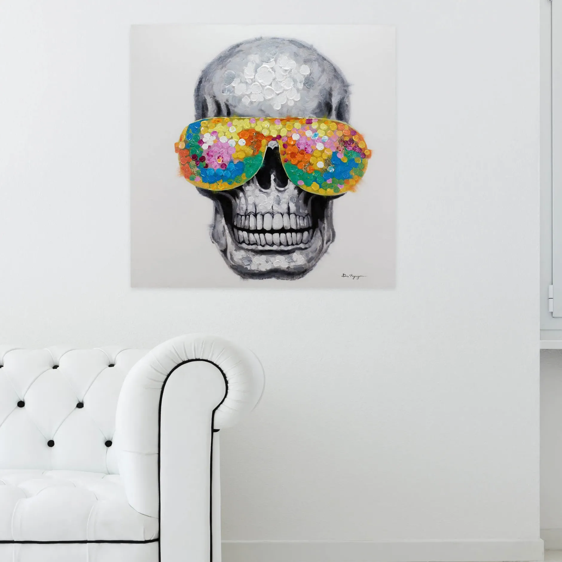 Handgemaltes Gemälde 'Funky Totenkopf' 80x80cm | inkl. Echtheitszertifikat
