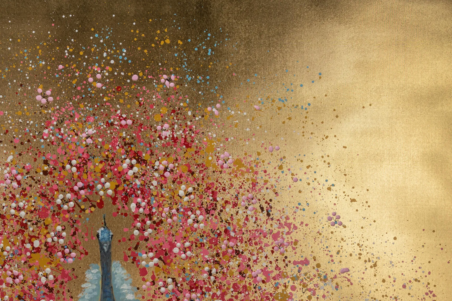 Handgemaltes Gemälde 'Goldener Blütenpfau' | inkl. Echtheitszertifikat