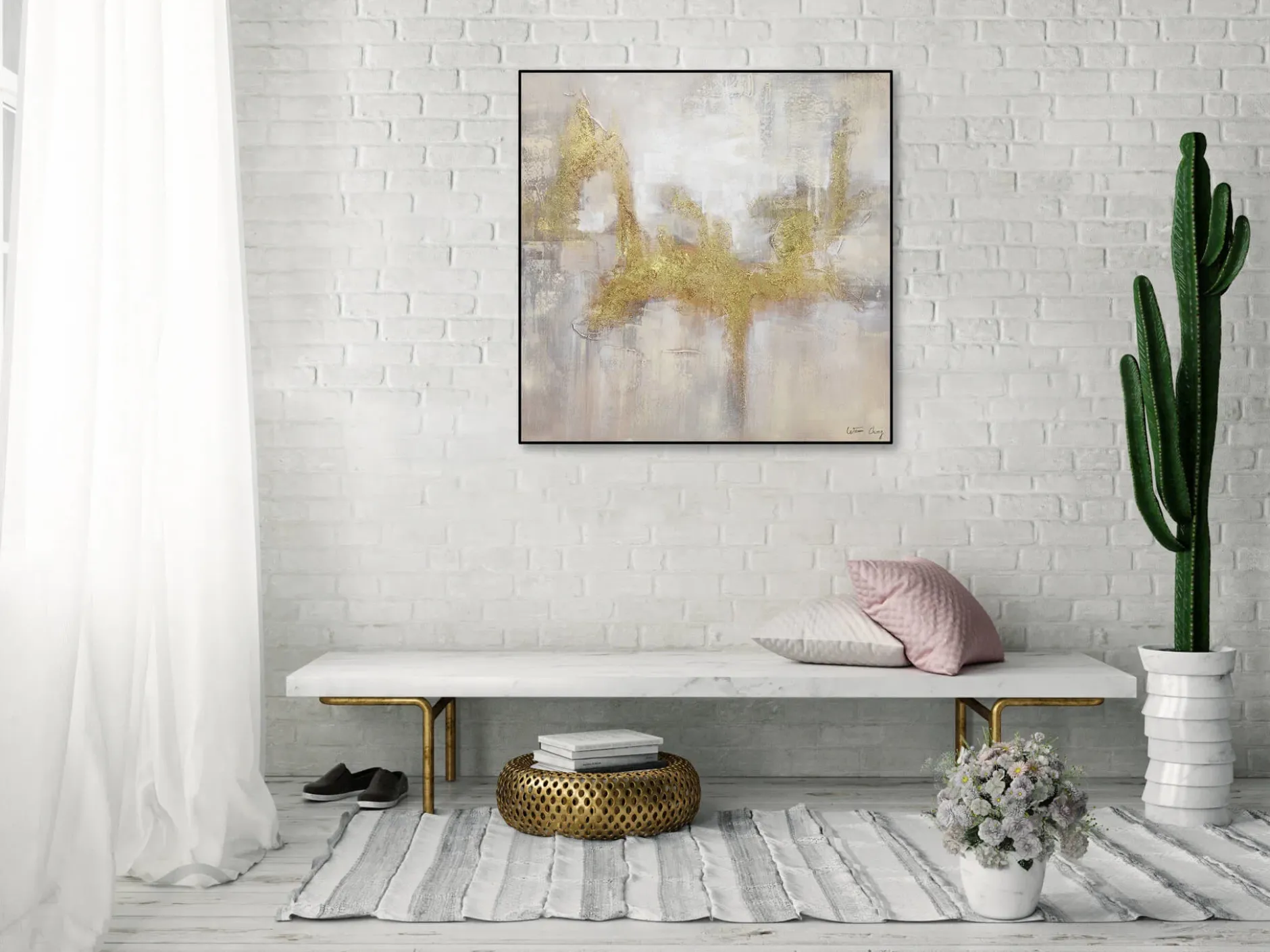 Handgemaltes Gemälde 'Goldene Flügel' 80x80cm | inkl. Echtheitszertifikat