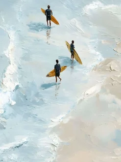 Handgemaltes Gemälde 'Goldenes Surf-Trio' | Echtheitszertifikat inklusive