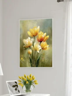 Handgemaltes Gemälde 'Goldene Tulpen' | Echtheitszertifikat inklusive