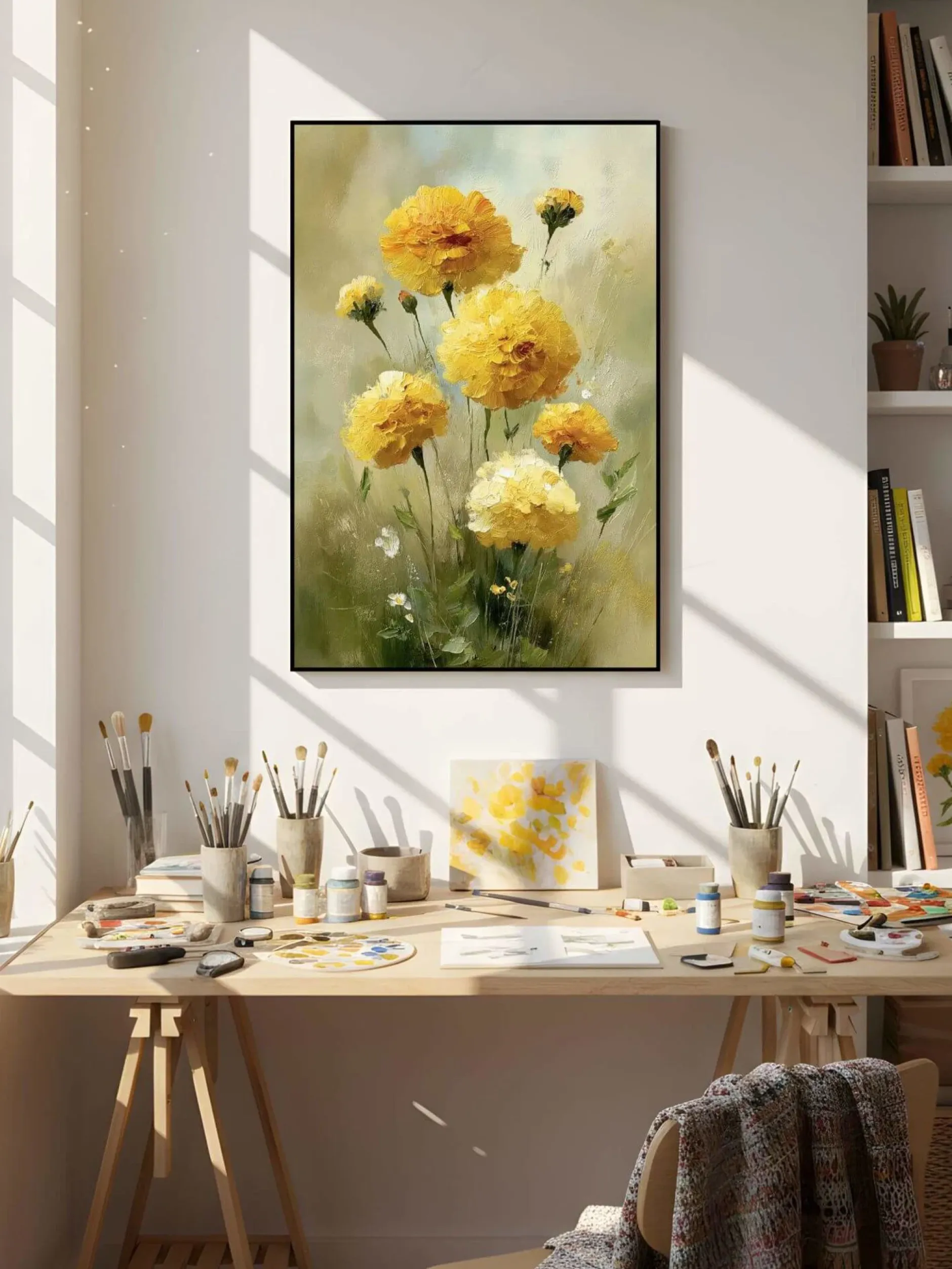 Handgemaltes Gemälde 'Goldene Ringelblumen' | Echtheitszertifikat inklusive