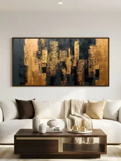 Handgemaltes Gemälde 'Goldene Skyline' | Echtheitszertifikat inklusive