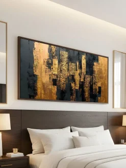 Handgemaltes Gemälde 'Goldene Skyline' | Echtheitszertifikat inklusive