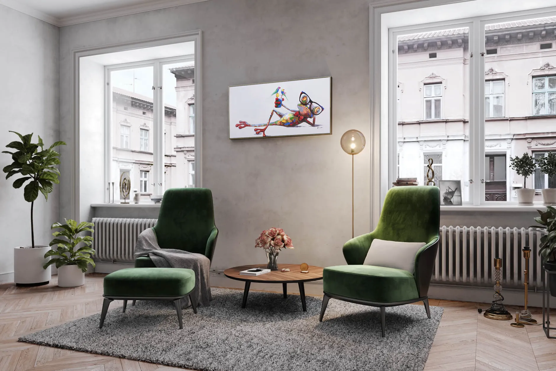 Handgemaltes Gemälde 'Grüner Charmeur' 120x60cm | inkl. Echtheitszertifikat