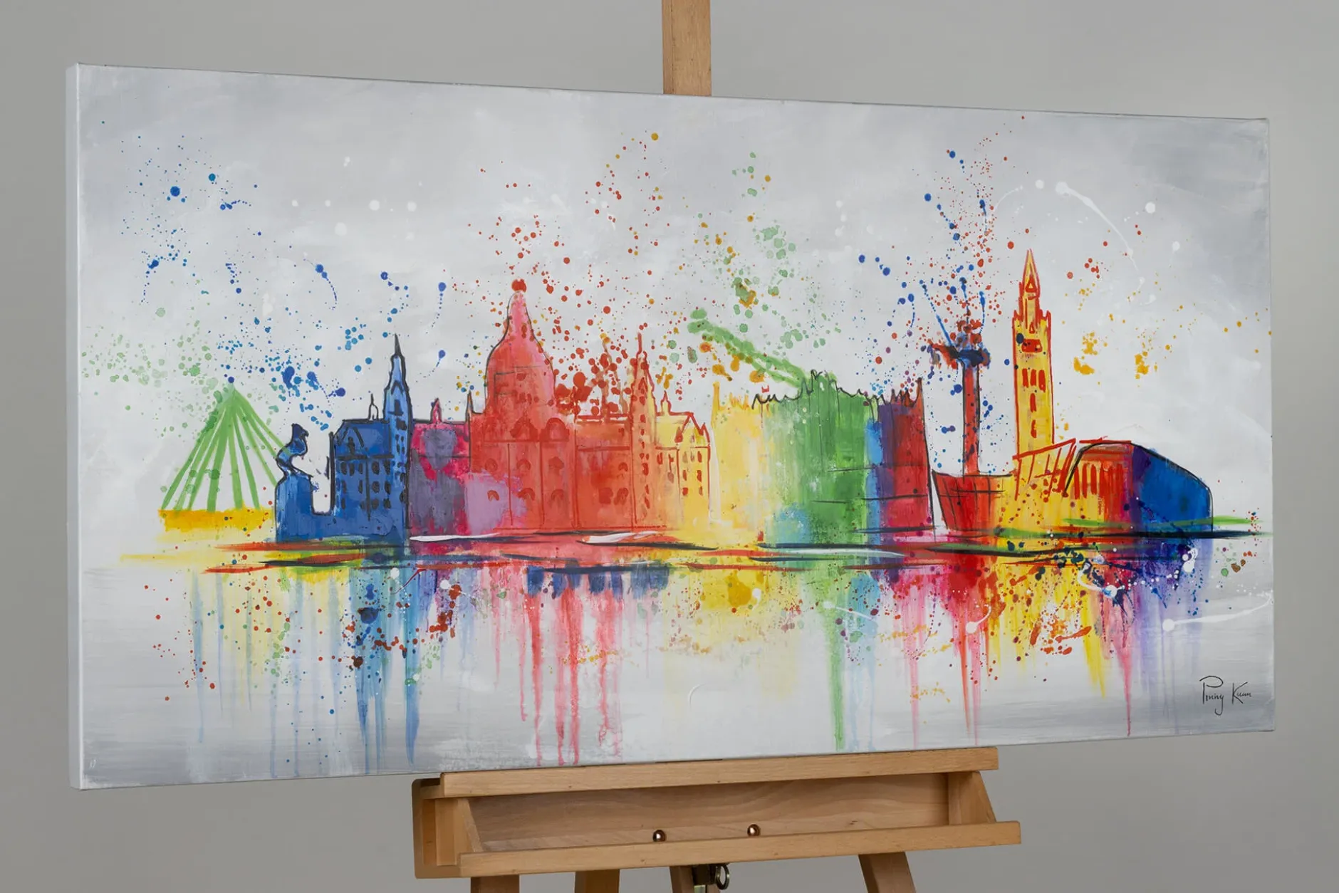 Handgemaltes Gemälde 'Hanover Skyline Silhouette' 120x60cm | inkl. Echtheitszertifikat