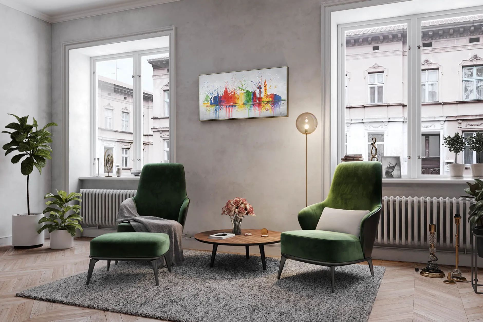 Handgemaltes Gemälde 'Hanover Skyline Silhouette' 120x60cm | inkl. Echtheitszertifikat