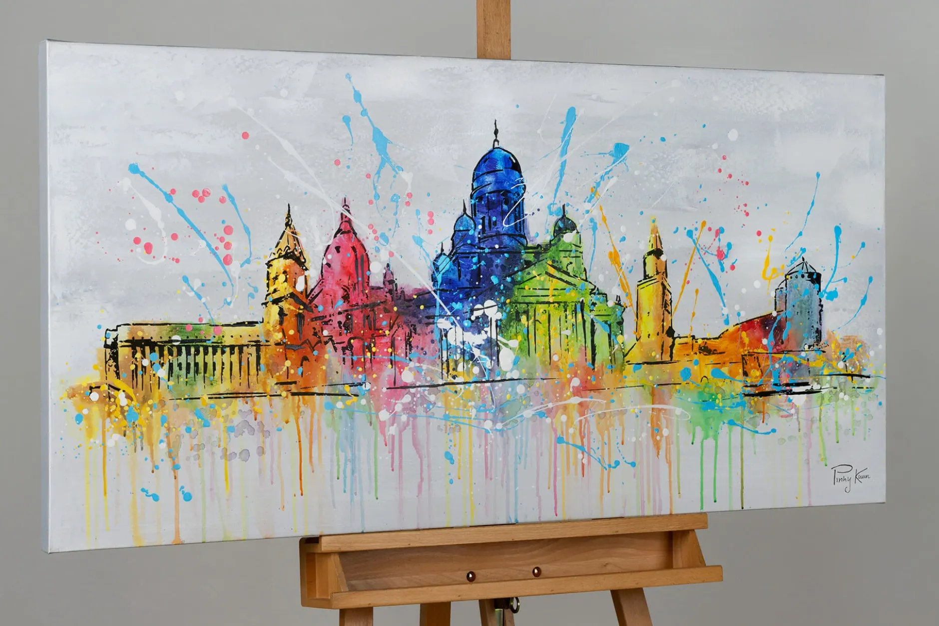 Handgemaltes Gemälde 'Helsinki Skyline Silhouette' 120x60cm | inkl. Echtheitszertifikat