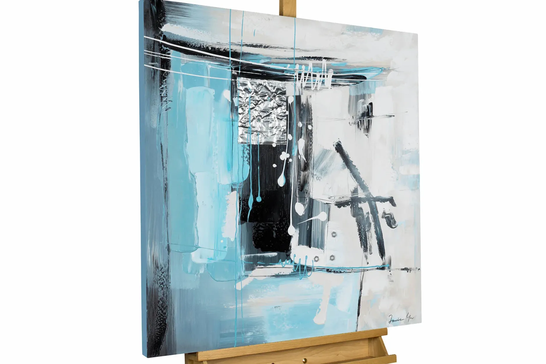 Handgemaltes Gemälde 'Hieroglyphic Turquoise' 80x80cm | inkl. Echtheitszertifikat