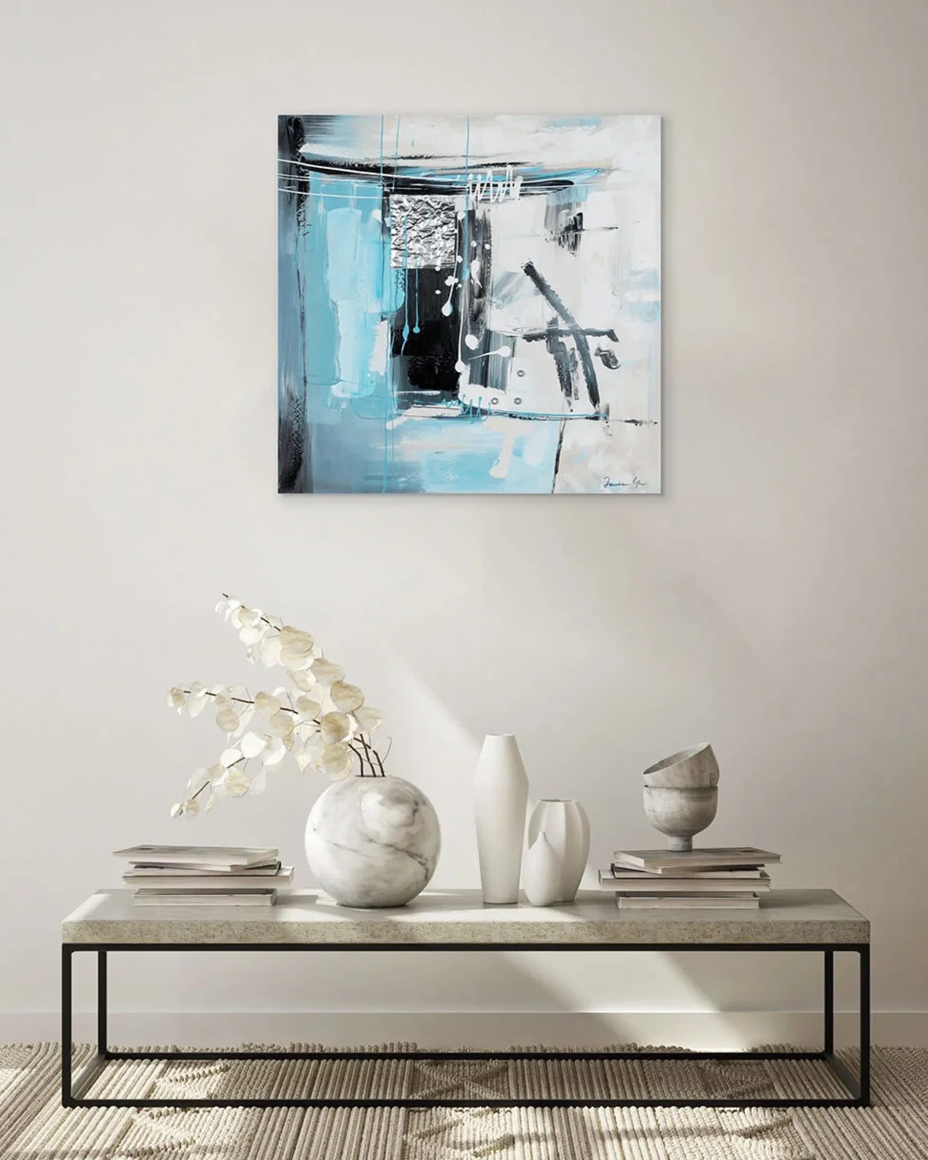 Handgemaltes Gemälde 'Hieroglyphic Turquoise' 80x80cm | inkl. Echtheitszertifikat