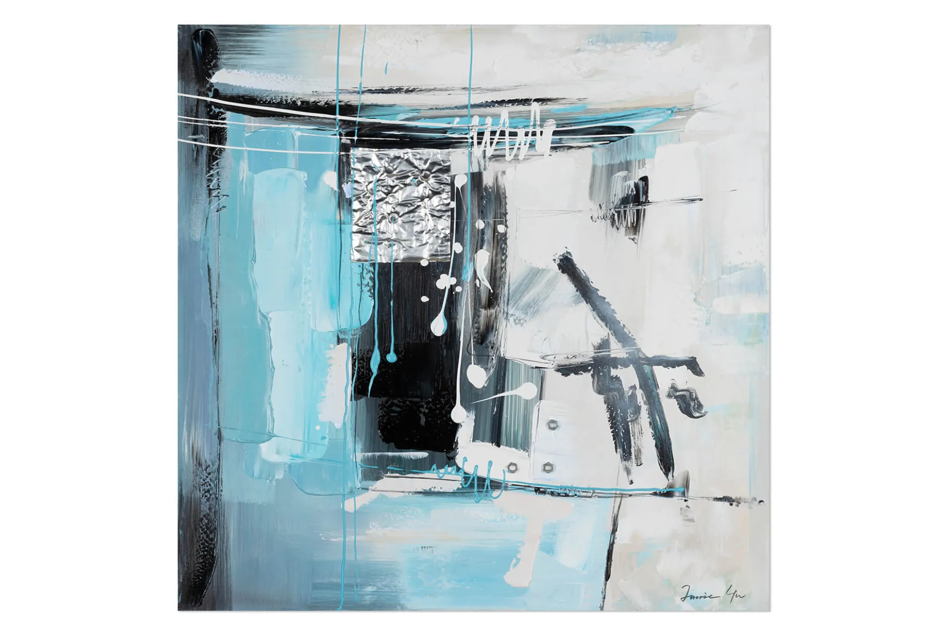 Handgemaltes Gemälde 'Hieroglyphic Turquoise' 80x80cm | inkl. Echtheitszertifikat