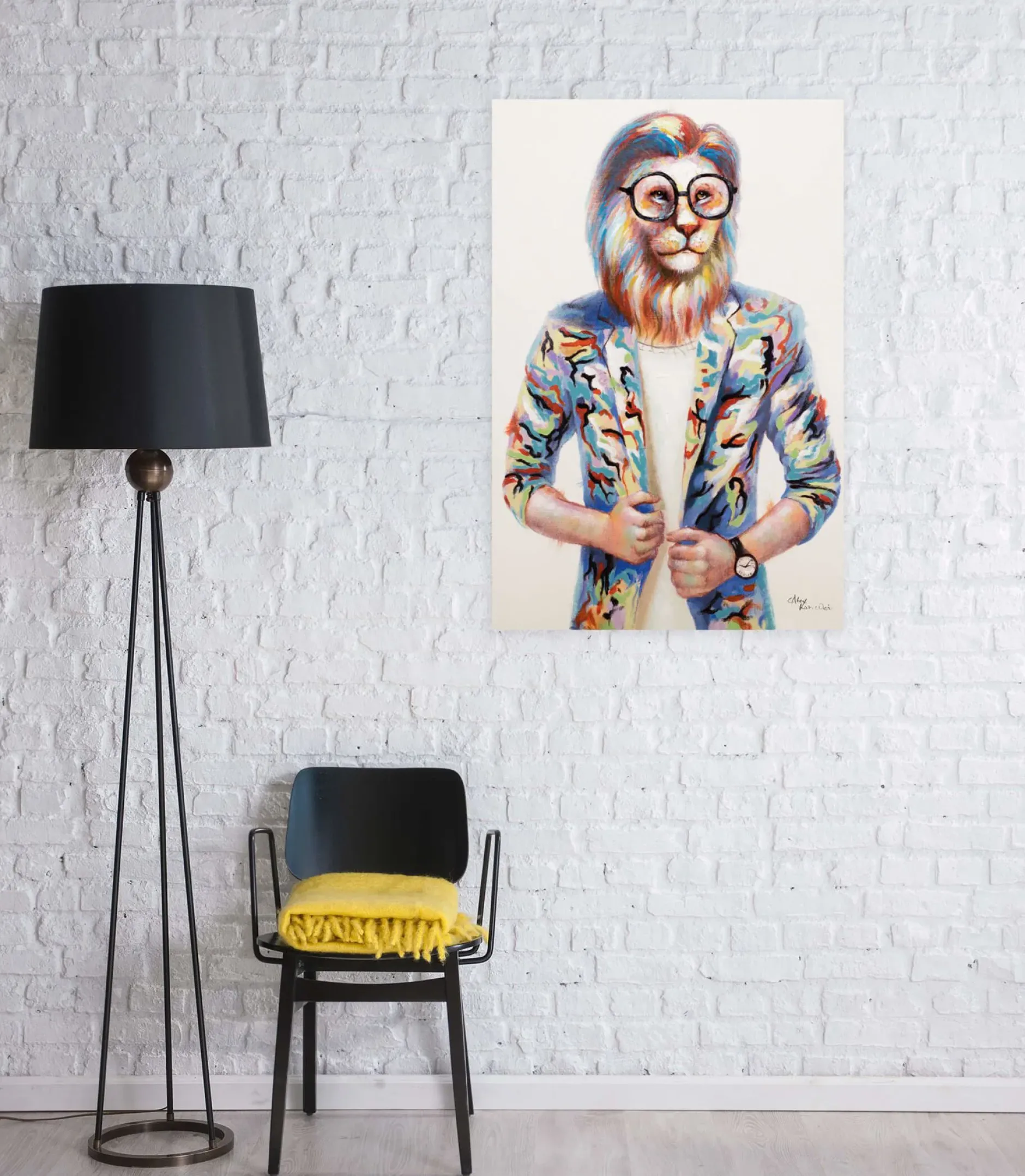 Handgemaltes Gemälde 'Hipster Lion' 60x90cm | inkl. Echtheitszertifikat