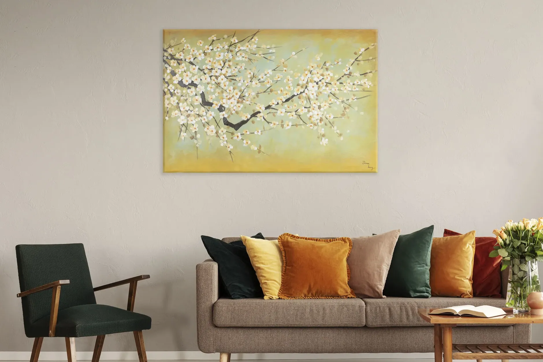 Handgemaltes Gemälde 'Kirschblüten' 120x80cm | inkl. Echtheitszertifikat