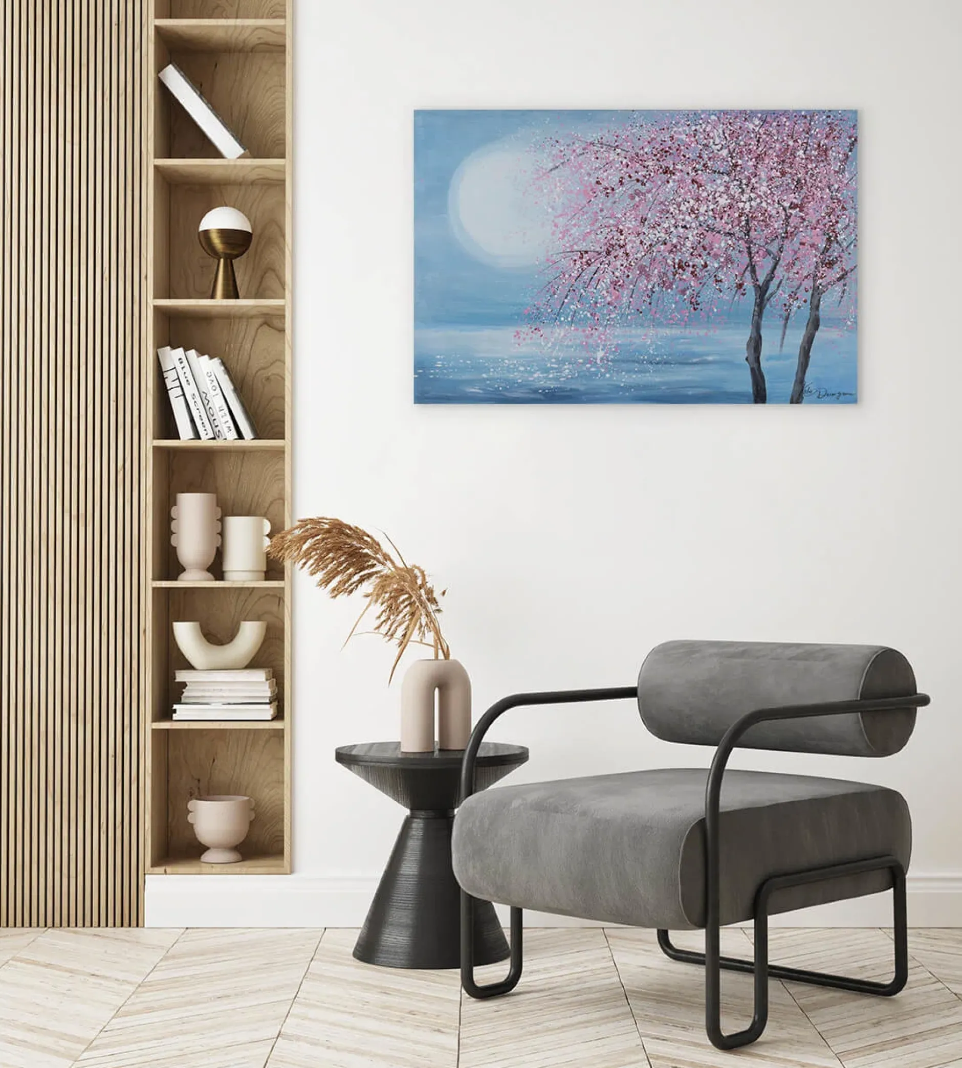 Handgemaltes Gemälde 'Kirschblütennacht' 90x60cm | inkl. Echtheitszertifikat