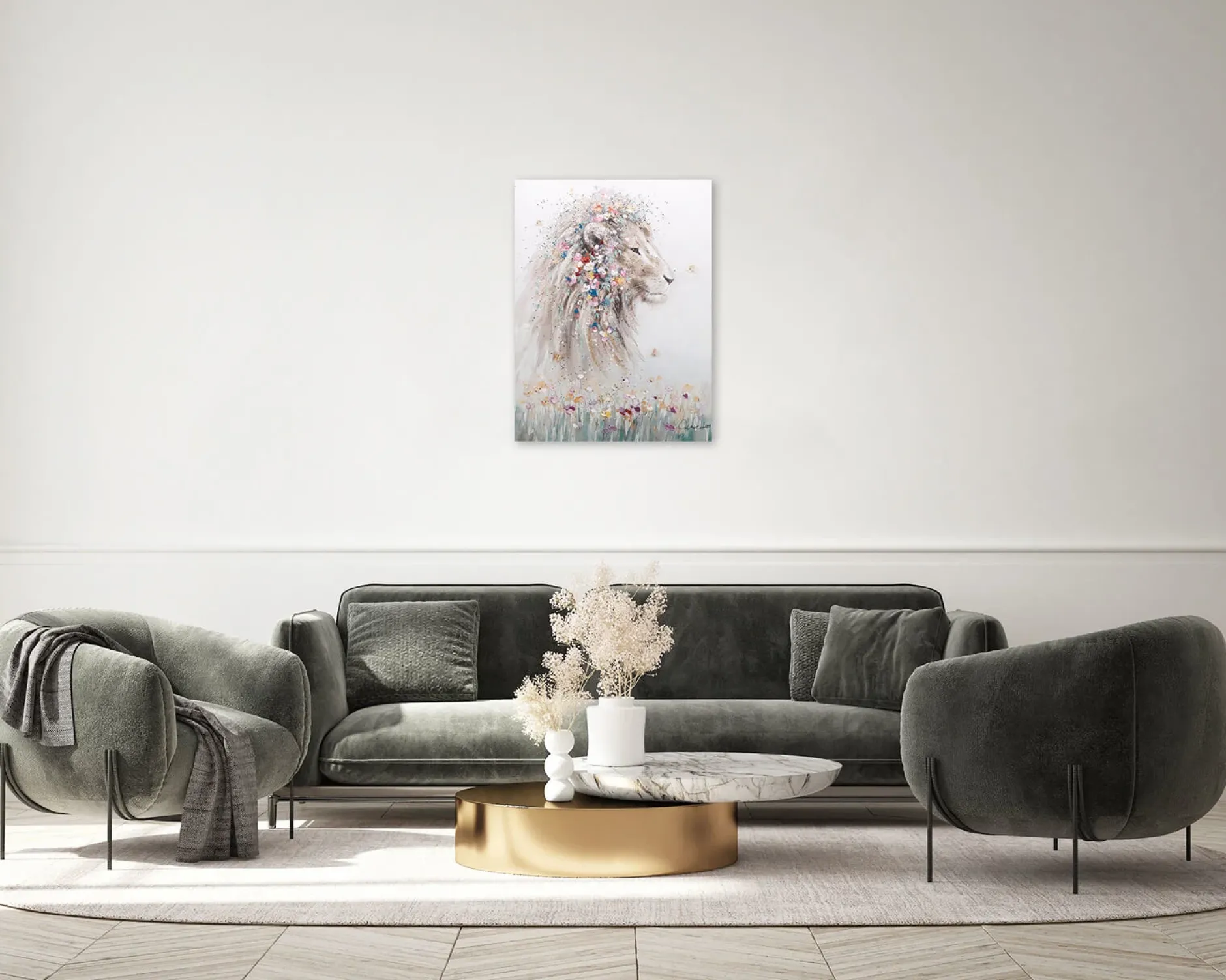 Handgemaltes Gemälde 'König der Savanne' 75x100cm | inkl. Echtheitszertifikat